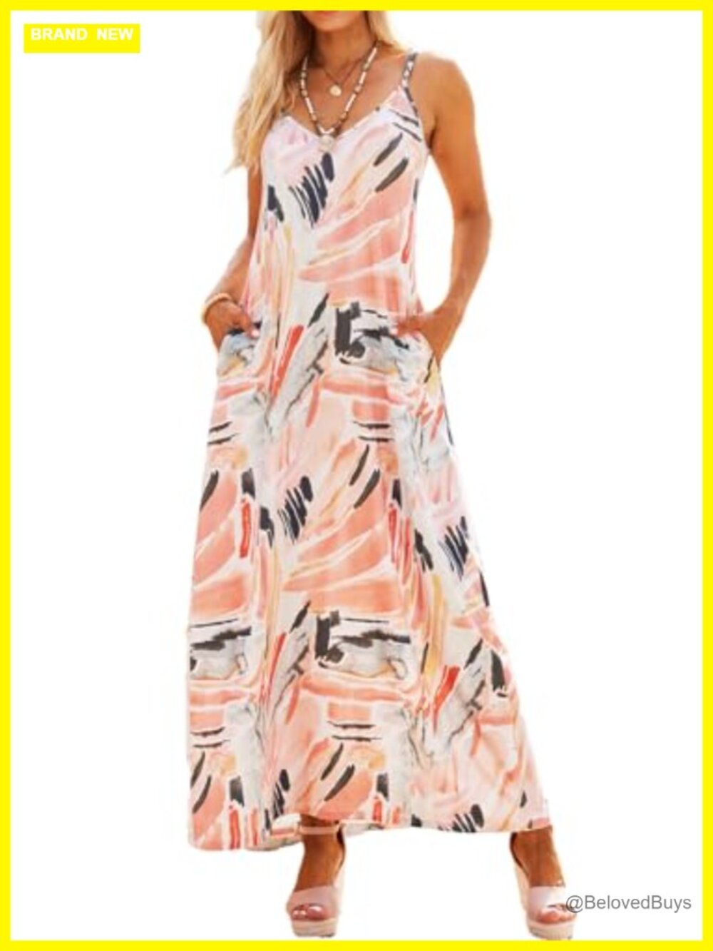 Women's Summer Spaghetti Strap V-Neck Bohemian Long Maxi Dress